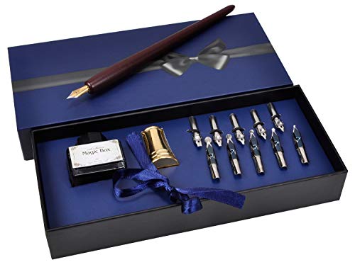 Plotube-Wooden-Pen-Calligraphy-Set-Dip-Pen-Gift-Writing-Case-Black-Ink-Bottle-Golden-Pen-Holder-11-Nibs-and-Beginners-Manual
