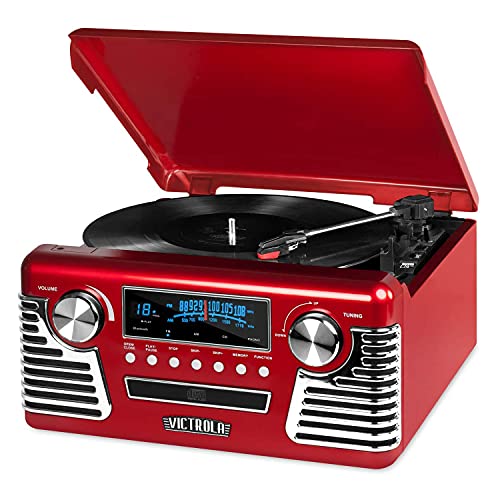 Victrola-50s-Retro-Bluetooth-Record-Player-Multimedia-Center-with-Built-in-Speakers-3-Speed-Turntable-CD-Player-AMFM-Radio-Vinyl-to-MP3-Recording-Wireless-Music-Streaming-Red