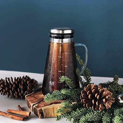 Airtight-Cold-Brew-Iced-Coffee-Maker-and-Tea-Infuser-with-Spout-10L-34oz-Ovalware-RJ3-Brewing-Glass-Carafe-with-Removable-Stainless-Steel-Filter