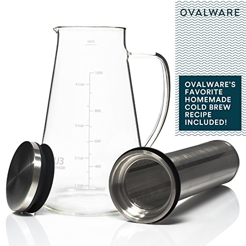 Airtight-Cold-Brew-Iced-Coffee-Maker-and-Tea-Infuser-with-Spout-10L-34oz-Ovalware-RJ3-Brewing-Glass-Carafe-with-Removable-Stainless-Steel-Filter