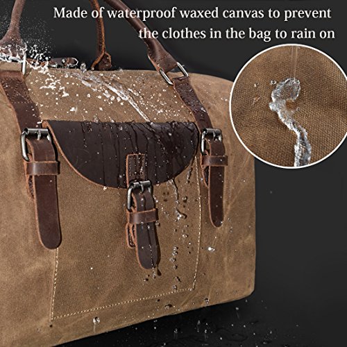 Oversized-Travel-Duffel-Bag-Waterproof-Canvas-Genuine-Leather-Weekend-bag-Weekender-Overnight-Carryon-Hand-Bag-Brown