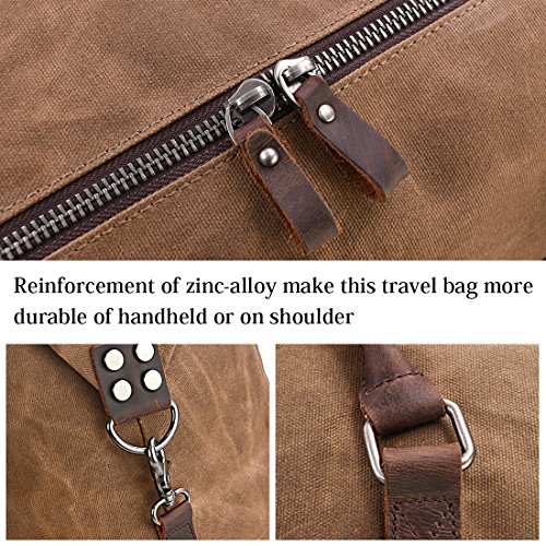 Oversized-Travel-Duffel-Bag-Waterproof-Canvas-Genuine-Leather-Weekend-bag-Weekender-Overnight-Carryon-Hand-Bag-Brown